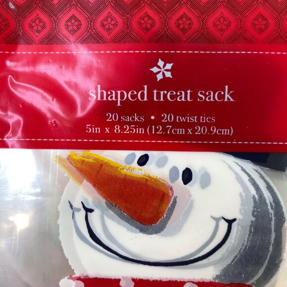 Snowman Shaped Treat Sacks Twist Ties 20 Pack 5"X8.25" Holiday Treats Gifts - Picture 3 of 4